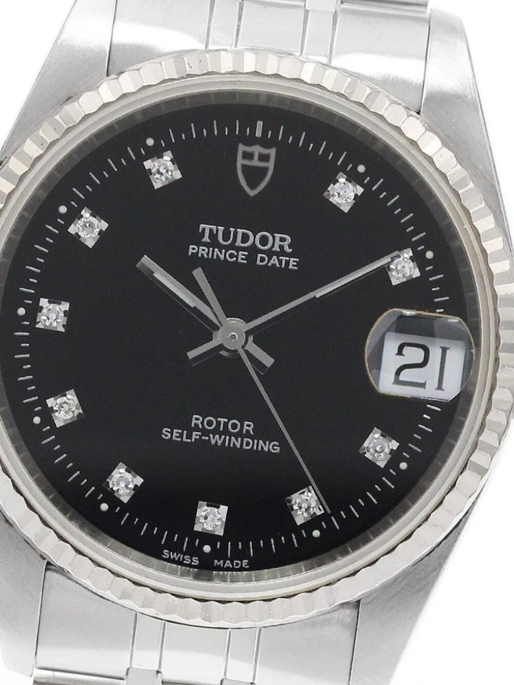 TUDOR Prince Date 72034 WG bezel 10P diamond black Dial Automatic Boy's_939070